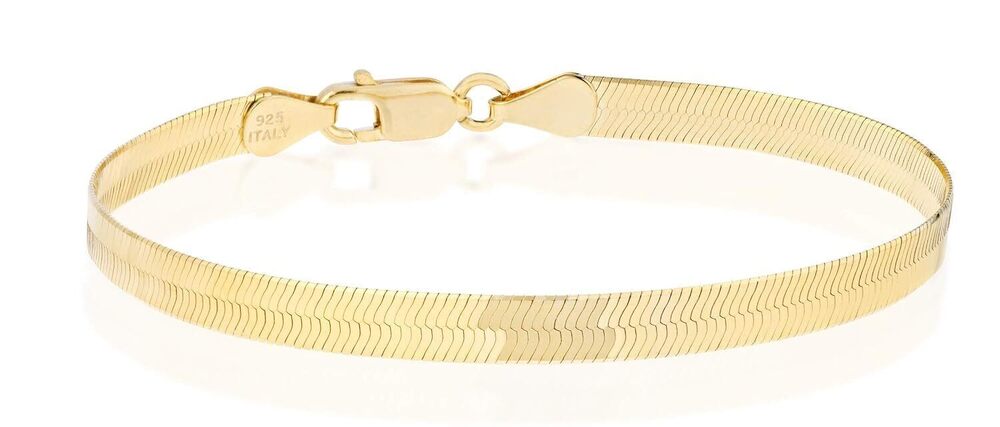 Italian Solid 925 Sterling Silver, 18K Gold Plated 4.5mm Flexible Flat